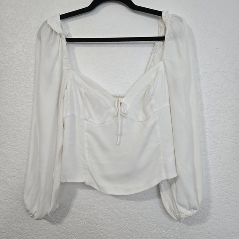 Wilfred Novella White Long Sleeve Sweetheart Tie Front Blouse Top Size L